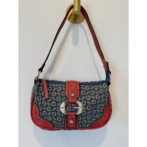Vintage Y2K Guess Denim Monogram Shoulder Baugette Bag – Rare Red & Blue